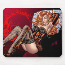 Sexy Red Head in Lingerie customizables by Al Rio Mouse Pad