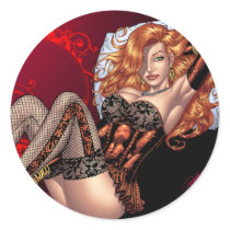 Sexy Red Head in Lingerie customizables by Al Rio Round Stickers