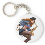 Sexy Red Head Saxophone Sax Player by Al Rio keychains