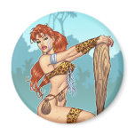 Sexy Redhead Cavewoman Customizable Pinup - Al Rio magnets