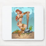 Sexy Redhead Cavewoman Customizable Pinup - Al Rio mousepads