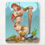 Sexy Redhead Cavewoman Customizable Pinup - Al Rio mousepads