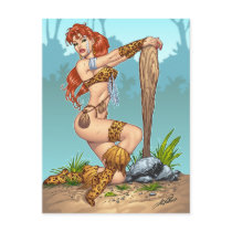 Sexy Redhead Cavewoman Customizable Pinup - Al Rio Postcard