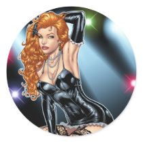 Sexy Redhead in Black Lingerie by Al Rio Round Stickers