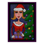 Sexy Santa Girl - Folk Art Christmas Card