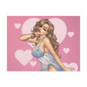 Sexy Valentine's Brunette Pin-up Girl by Al Rio postcards
