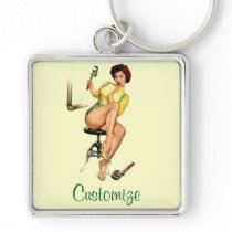 Sexy Vintage Plumber Pin Up Woman Key Chain