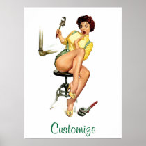 Sexy Vintage Plumber Pin Up Woman Poster Print