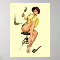 Sexy Vintage Plumber Pin Up Woman Poster Print