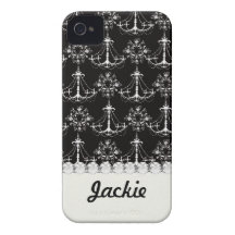 shabby chandelier white black damask iPhone 4 cover