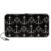 shabby chandelier white black damask iPod speaker