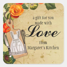 Shabby chic apron knife whisk food gift tag label square sticker