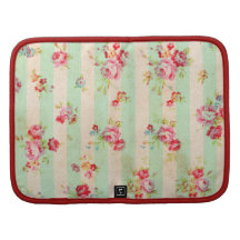 Shabby Chic Girly Red Green Roses Stripes Pattern Folio Planner