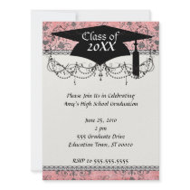 shabby chic grey heart swirl damask on grunge pink custom announcement