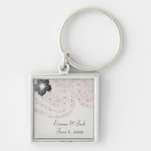 shabby chic grey heart swirl damask on grunge pink key chain