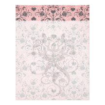 shabby chic grey heart swirl damask on grunge pink personalized letterhead