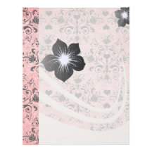 shabby chic grey heart swirl damask on grunge pink custom letterhead