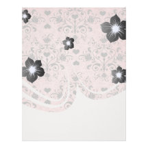 shabby chic grey heart swirl damask on grunge pink customized letterhead