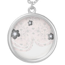 shabby chic grey heart swirl damask on grunge pink pendant