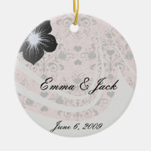 shabby chic grey heart swirl damask on grunge pink christmas tree ornaments