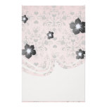 shabby chic grey heart swirl damask on grunge pink stationery