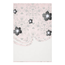 shabby chic grey heart swirl damask on grunge pink stationery