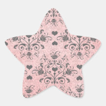 shabby chic grey heart swirl damask on grunge pink stickers