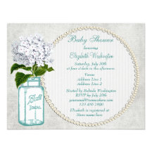 Shabby Chic Mason Jar & Hydrangea Baby Shower Custom Invitation