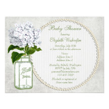 Shabby Chic Mason Jar & Hydrangea Baby Shower Custom Announcement