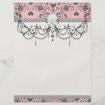 shabby  grey heart swirl damask on grunge pink personalized flyer