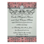 shabby  grey heart swirl damask on grunge pink custom announcements