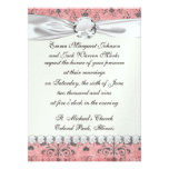 shabby grey heart swirl damask on grunge pink custom invitation
