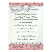 shabby grey heart swirl damask on grunge pink custom invitation