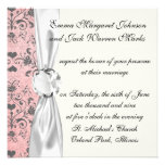 shabby grey heart swirl damask on grunge pink personalized invites