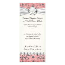 shabby grey heart swirl damask on grunge pink custom announcements