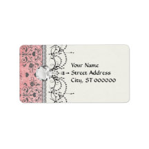 shabby  grey heart swirl damask on grunge pink address labels