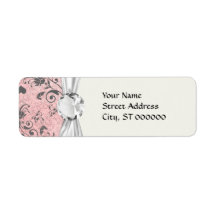 shabby grey heart swirl damask on grunge pink return address label