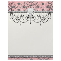 shabby  grey heart swirl damask on grunge pink letterhead design