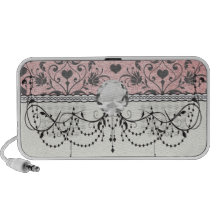shabby  grey heart swirl damask on grunge pink speakers