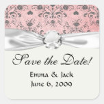 shabby grey heart swirl damask on grunge pink square stickers