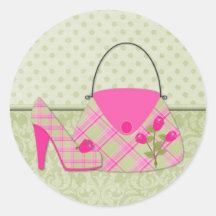 Shabby Pink Roses Purse and Shoe (2) Round Stickers