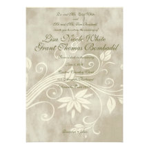 Shabby Taupe Floral Wedding Invitations