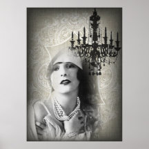 shabbychic Chandelier Vintage Paris Lady Fashion Print