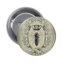 shabbychic Victorian Bee Queen crown Fashion Pinback Button
