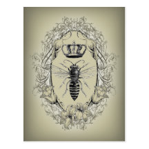 shabbychic Victorian Bee Queen crown Fashion Post Cards