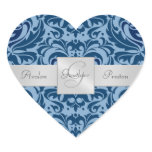Shades of Blue Damask Heart Wedding Sticker