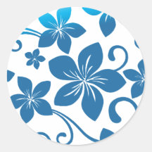 Shades of Blue Plumeria Blooms Round Stickers