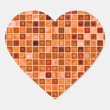 Shades Of Copper 'Watery' Mosaic Tile Pattern Heart Stickers