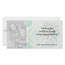 shades of green and ivory damask design picture card