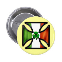 Shamrock Irish Flag Iron Cross Pinback Button